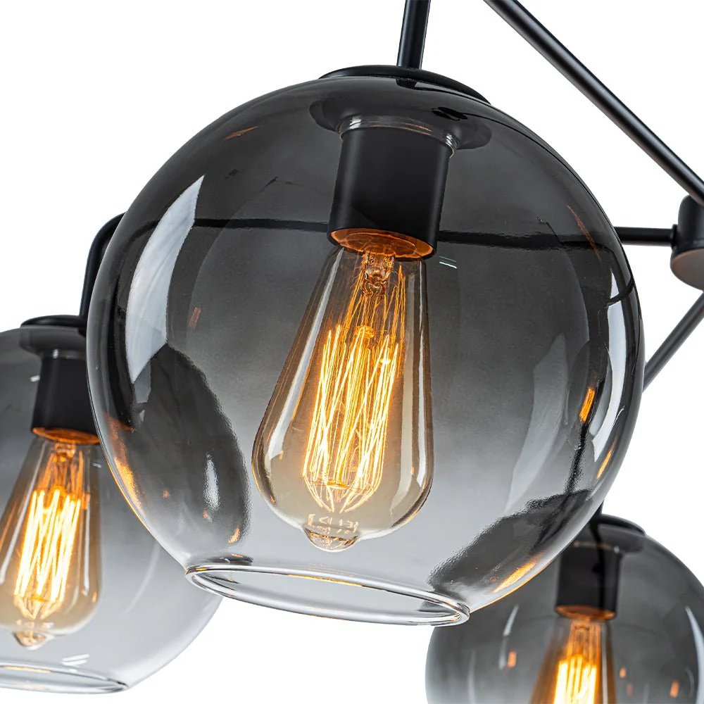 5-Light Smoked Grey Tinted Glass Globe Round Sputnik Chandelier - Image 11