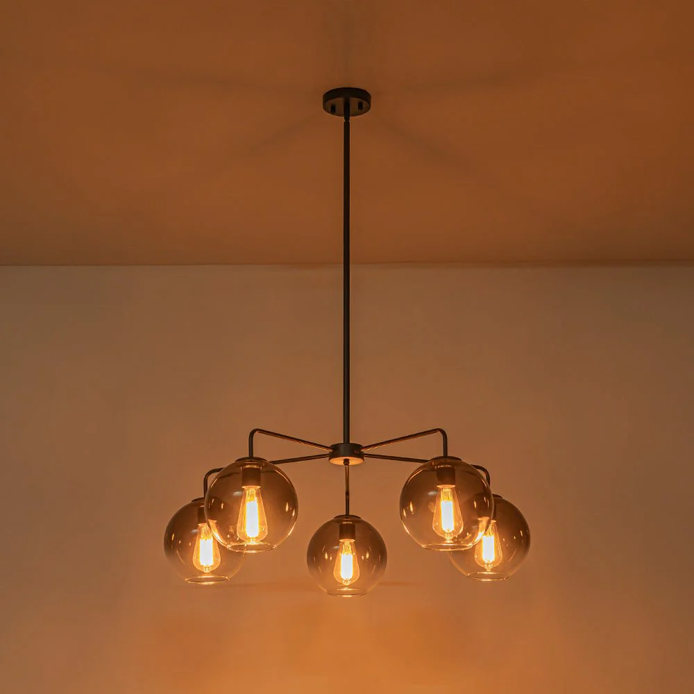 5-Light Smoked Grey Tinted Glass Globe Round Sputnik Chandelier - Image 16