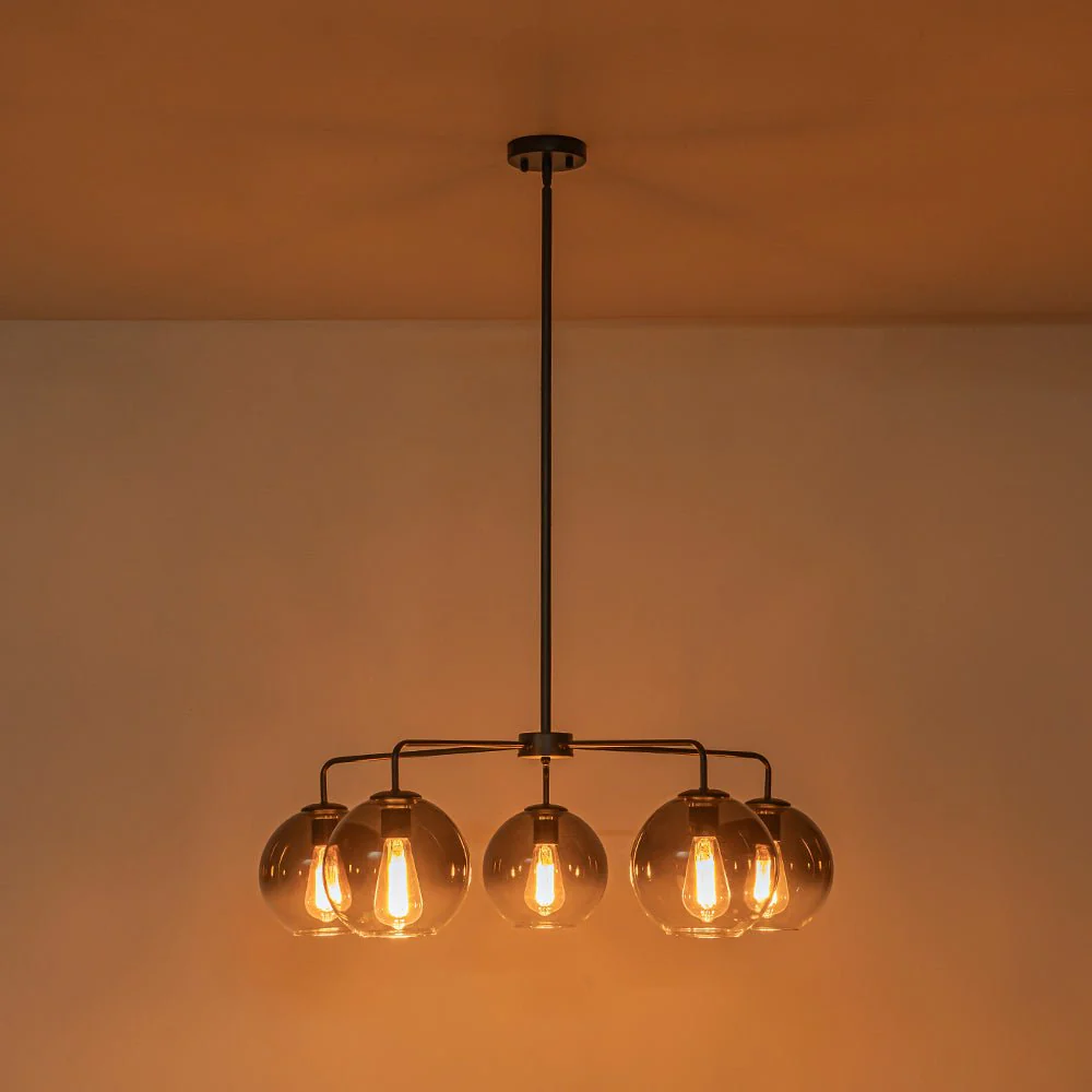 5-Light Smoked Grey Tinted Glass Globe Round Sputnik Chandelier - Image 17