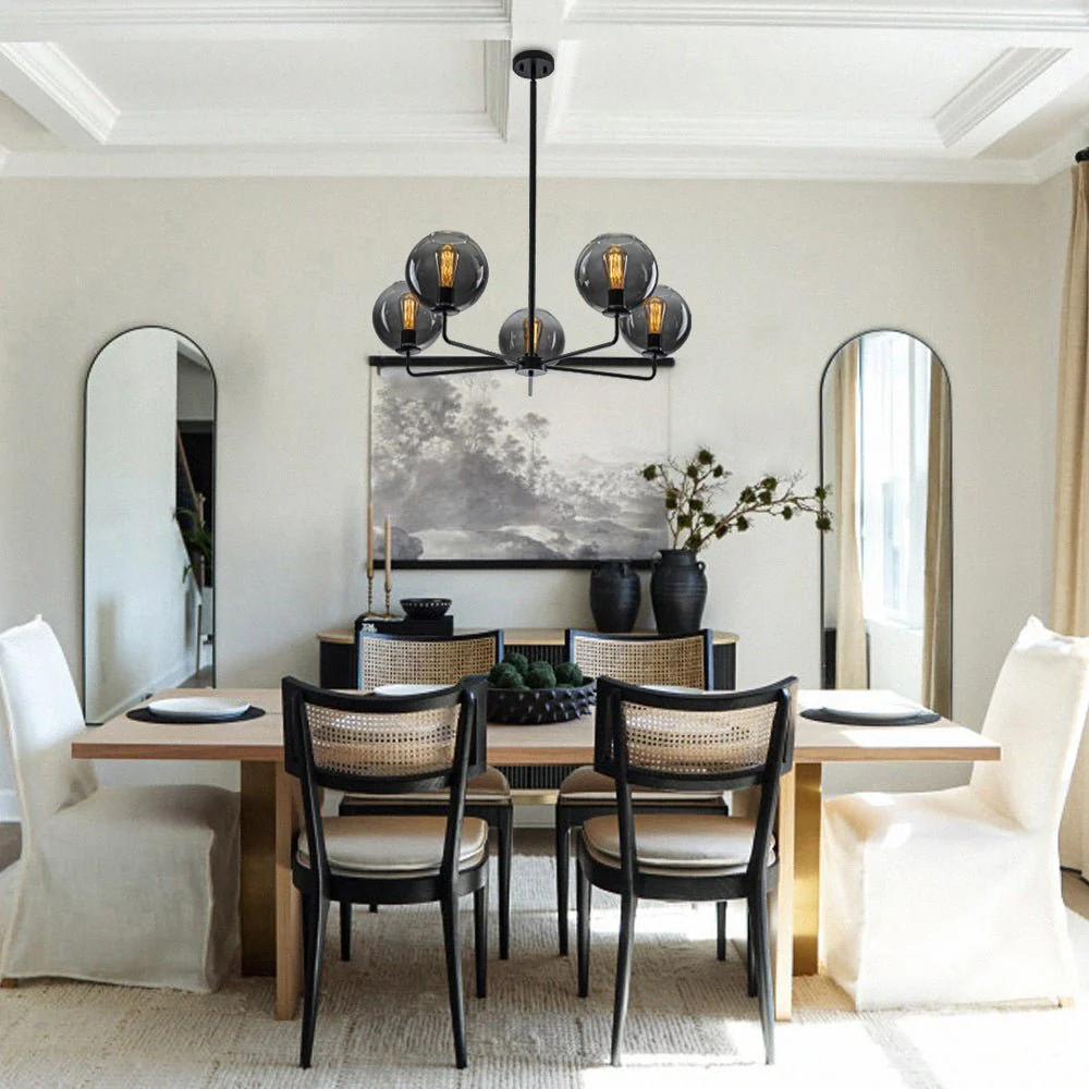 5-Light Smoked Grey Tinted Glass Globe Round Sputnik Chandelier - Image 2