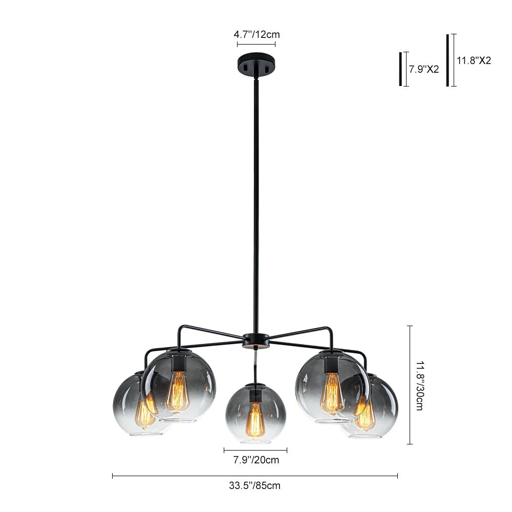 5-Light Smoked Grey Tinted Glass Globe Round Sputnik Chandelier - Image 4