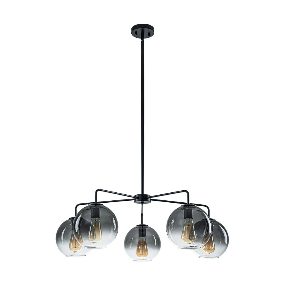 5-Light Smoked Grey Tinted Glass Globe Round Sputnik Chandelier - Image 5