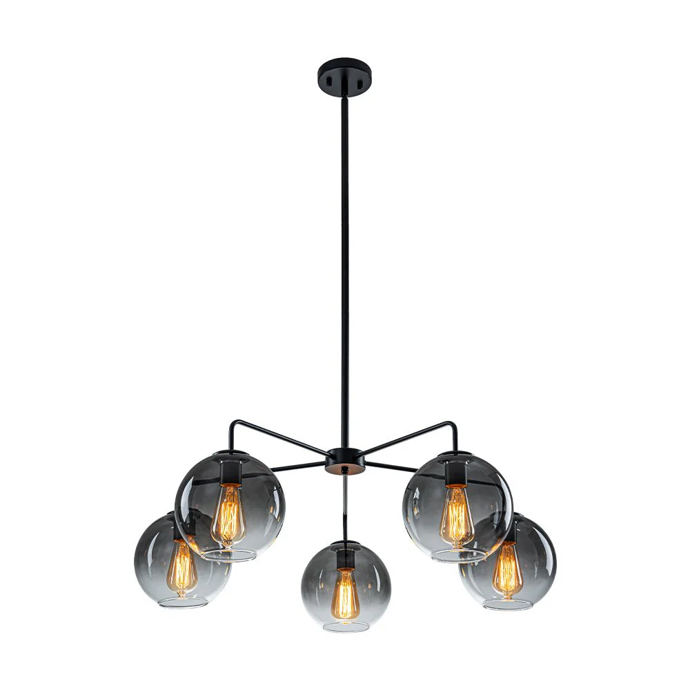 5-Light Smoked Grey Tinted Glass Globe Round Sputnik Chandelier - Image 6
