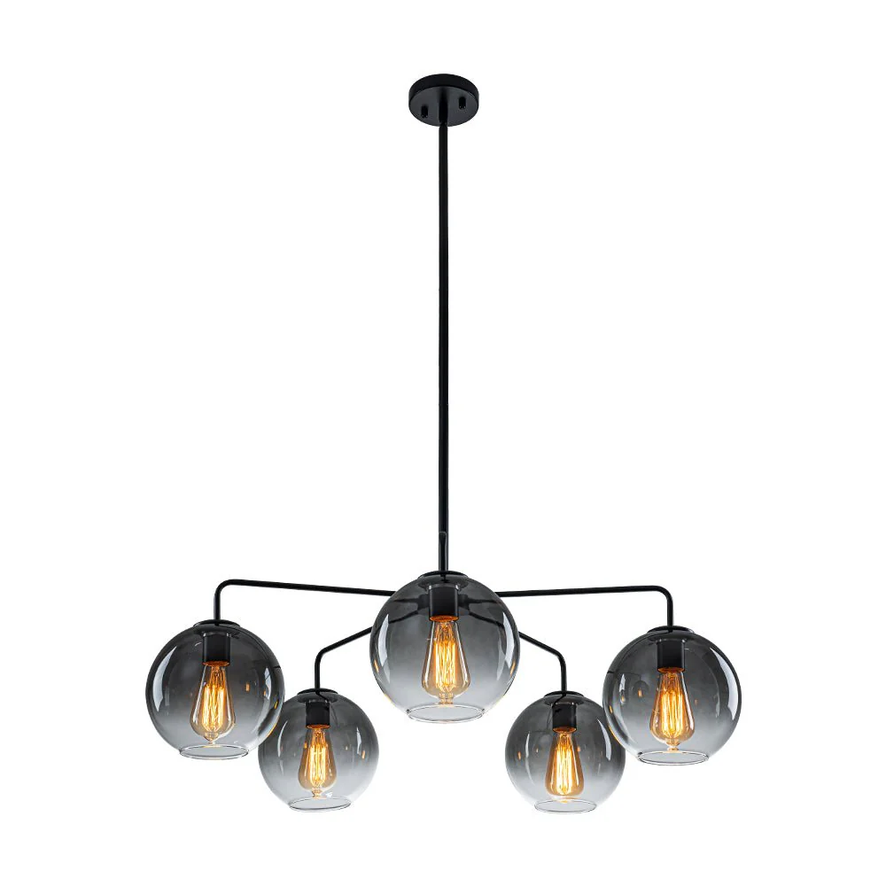 5-Light Smoked Grey Tinted Glass Globe Round Sputnik Chandelier - Image 9