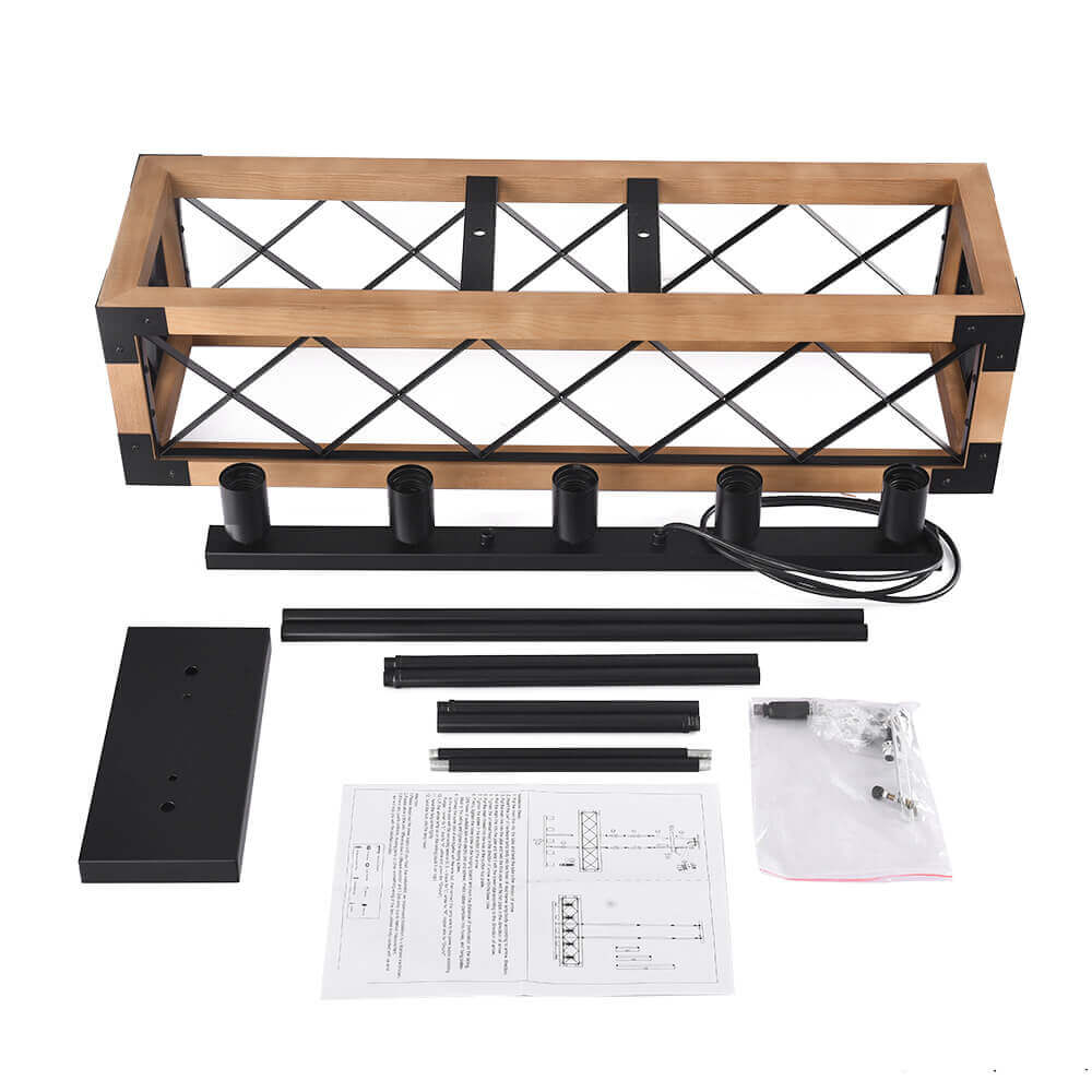 5-Light Wood Box Rectangle Chandelier Modern Farmhouse - Image 11