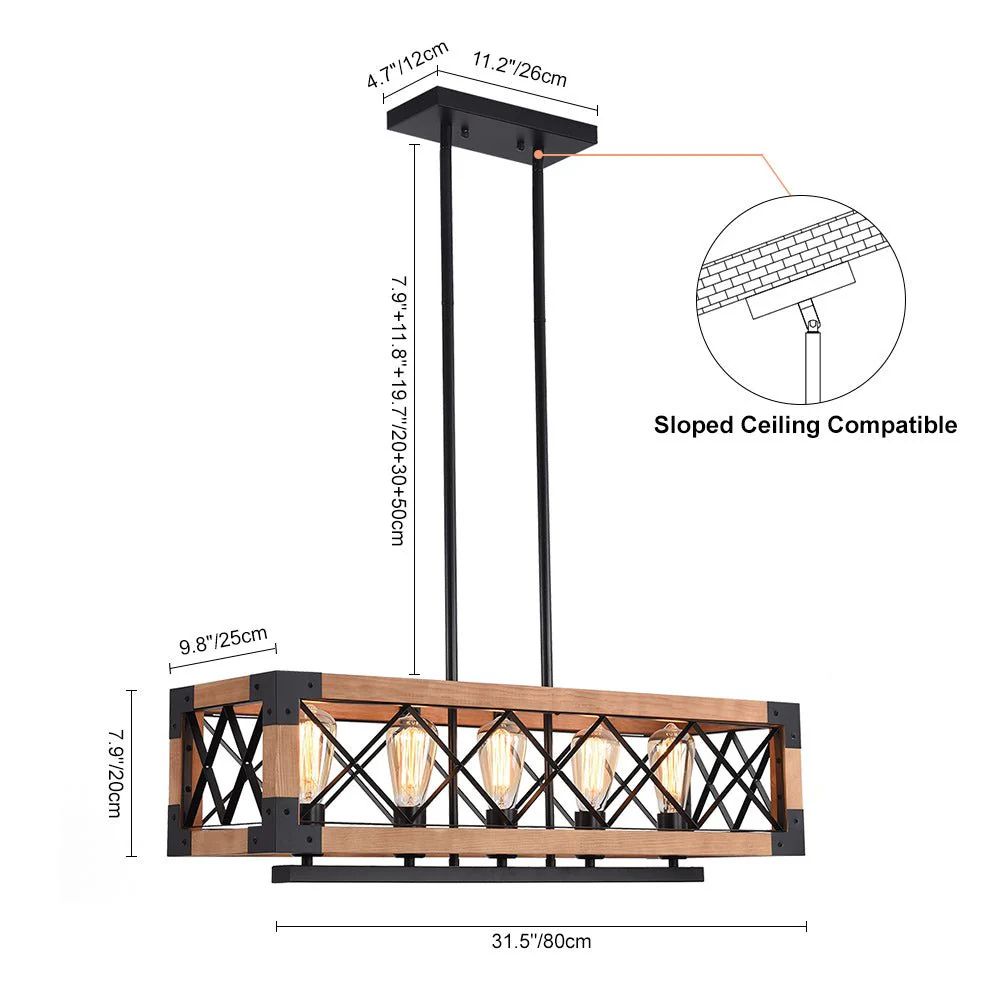 5-Light Wood Box Rectangle Chandelier Modern Farmhouse - Image 12
