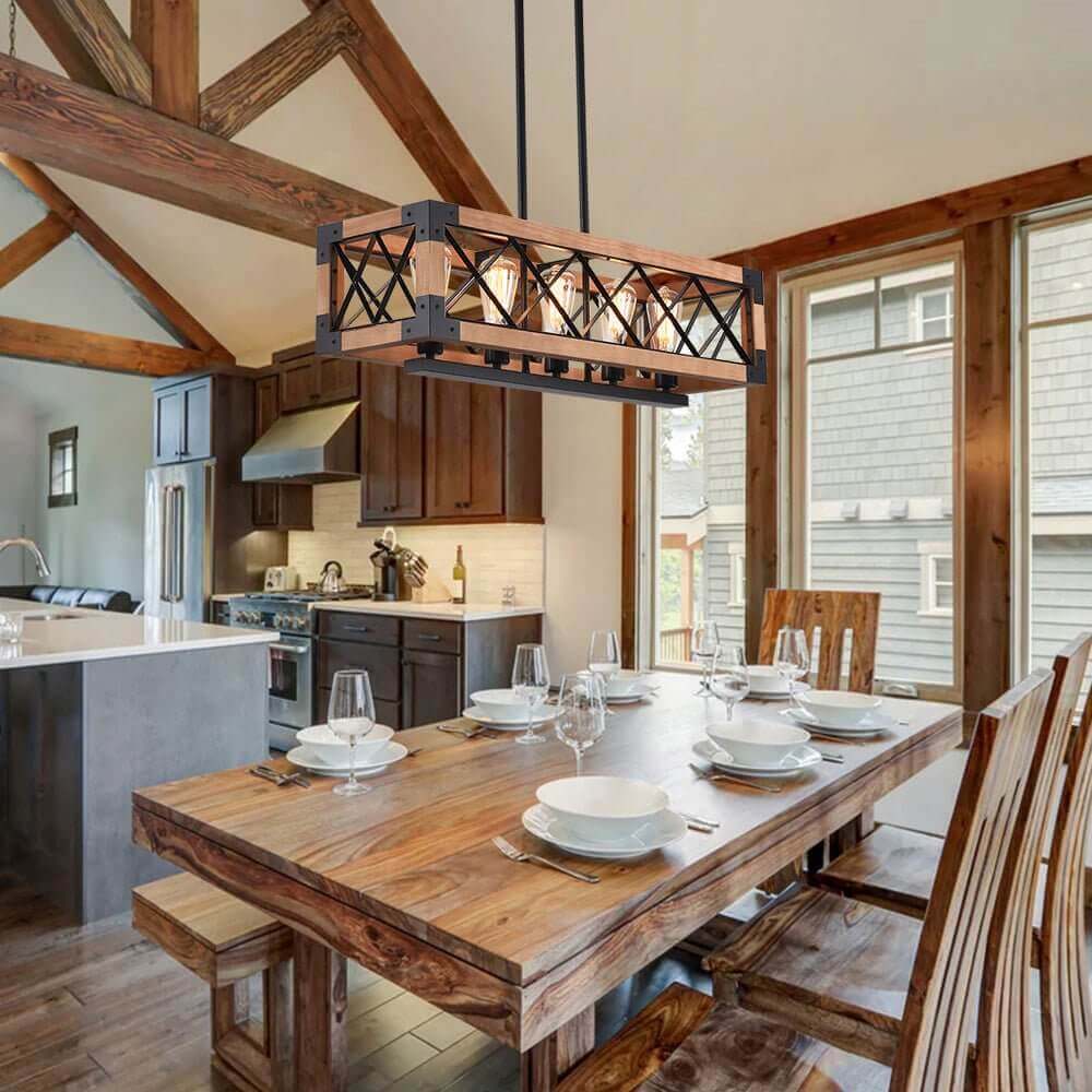 5-Light Wood Box Rectangle Chandelier Modern Farmhouse - Image 2