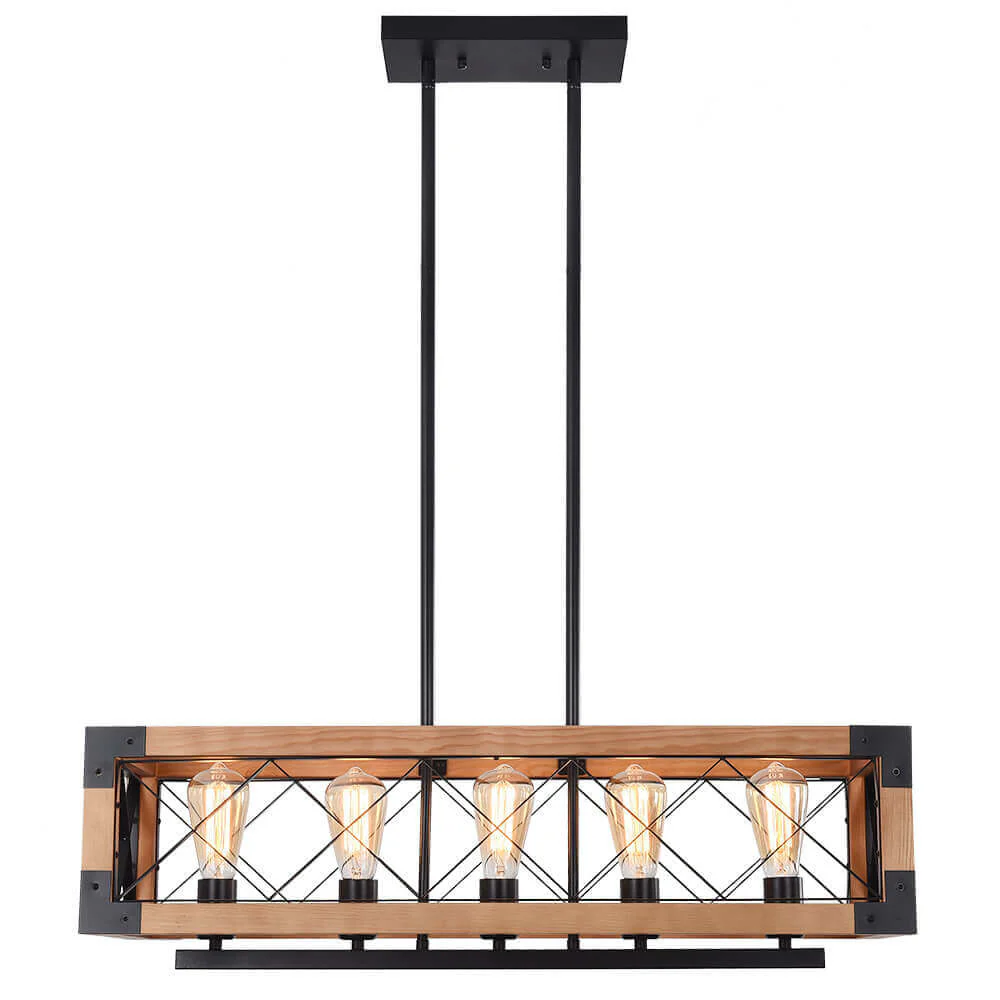 5-Light Wood Box Rectangle Chandelier Modern Farmhouse - Image 8