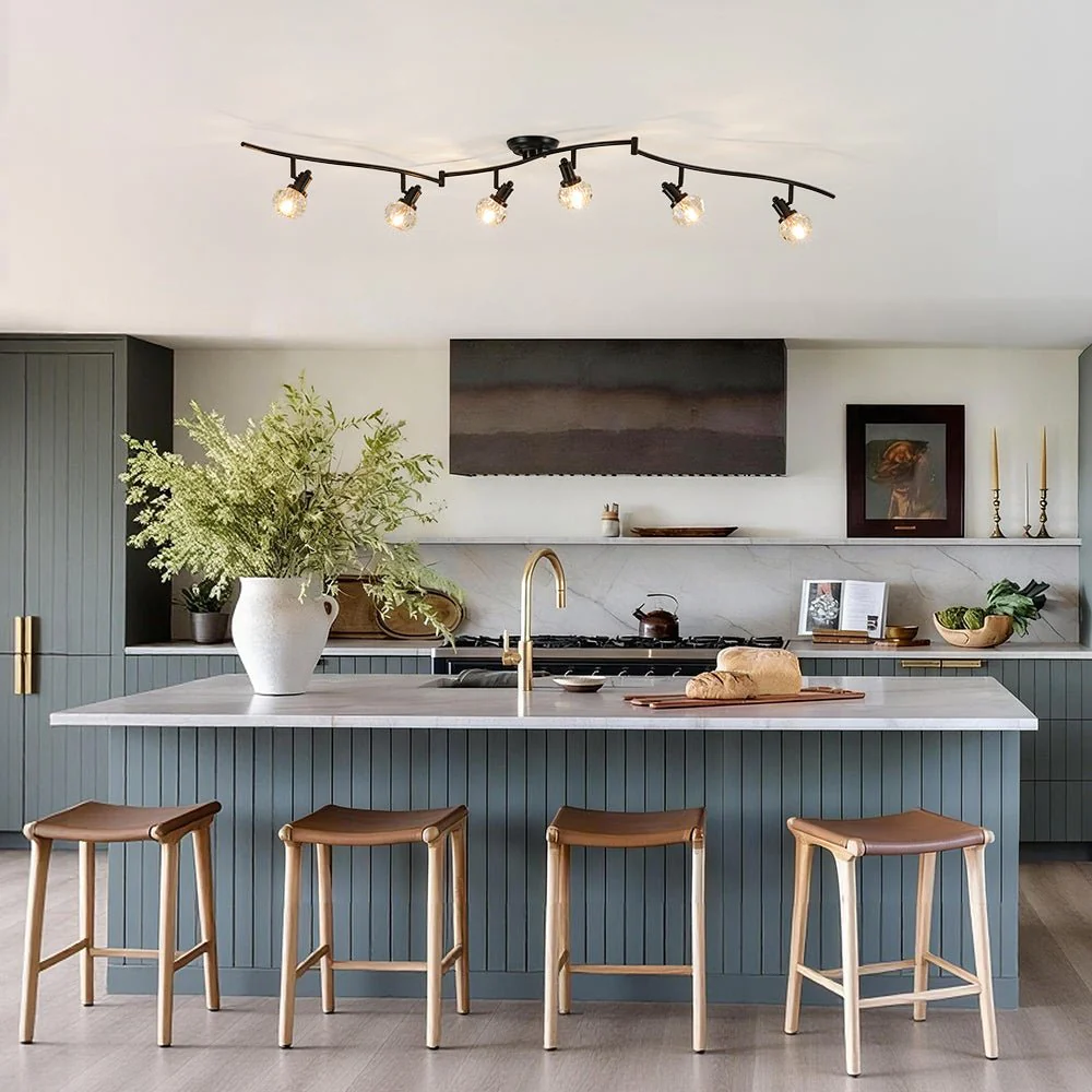 6-Light Adjustable Crystal Spotlight Island Linear Track Light - Image 2