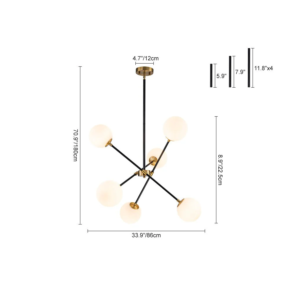 6-Light Adjustable Frosted Glass Globe Sputnik Chandelier - Image 10