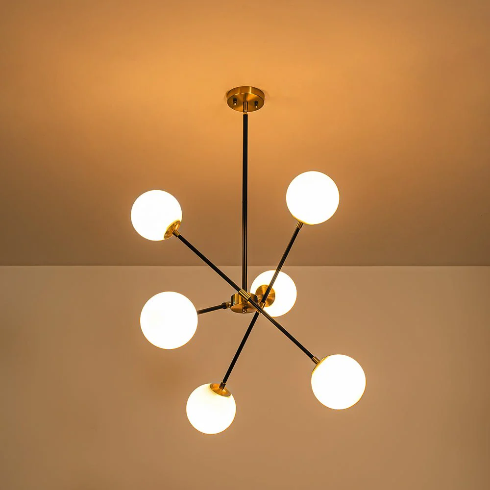 6-Light Adjustable Frosted Glass Globe Sputnik Chandelier - Image 9