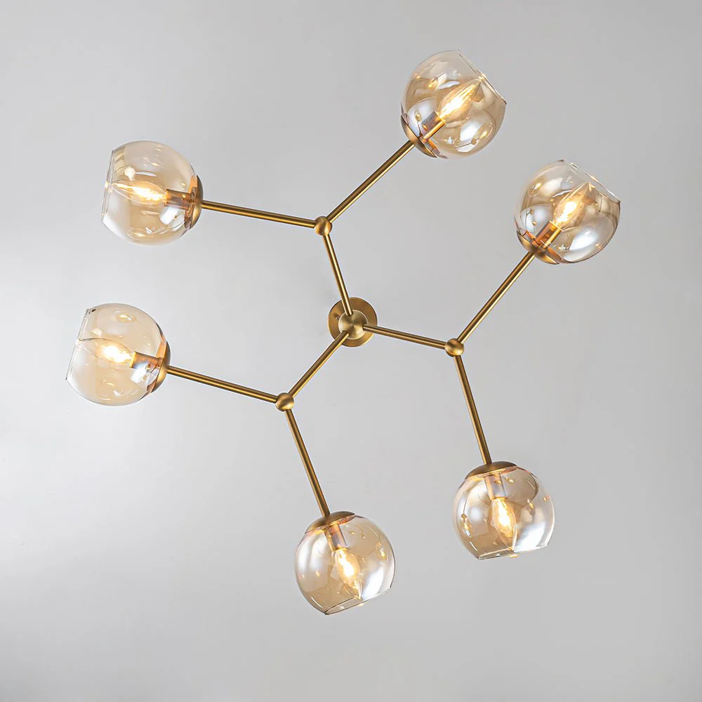 6-Light Amber Glass Globe Branch Sputnik Chandelier - Image 10