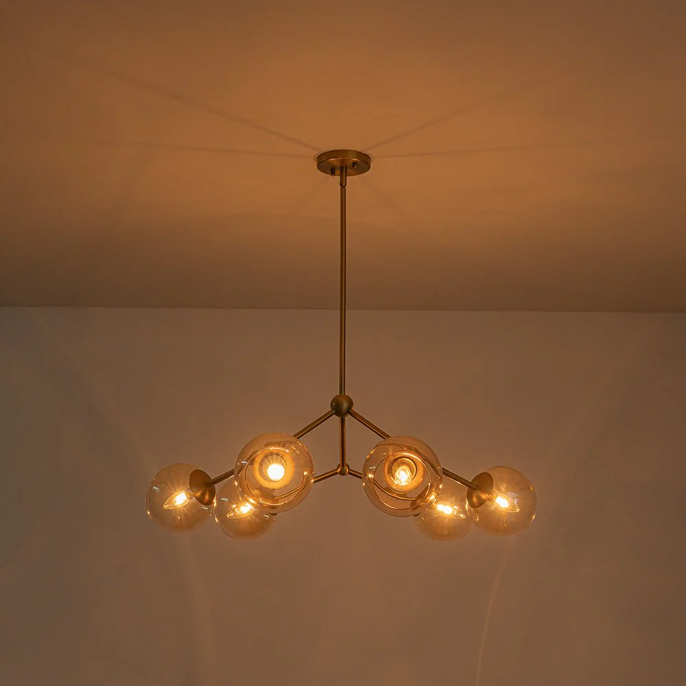 6-Light Amber Glass Globe Branch Sputnik Chandelier - Image 11