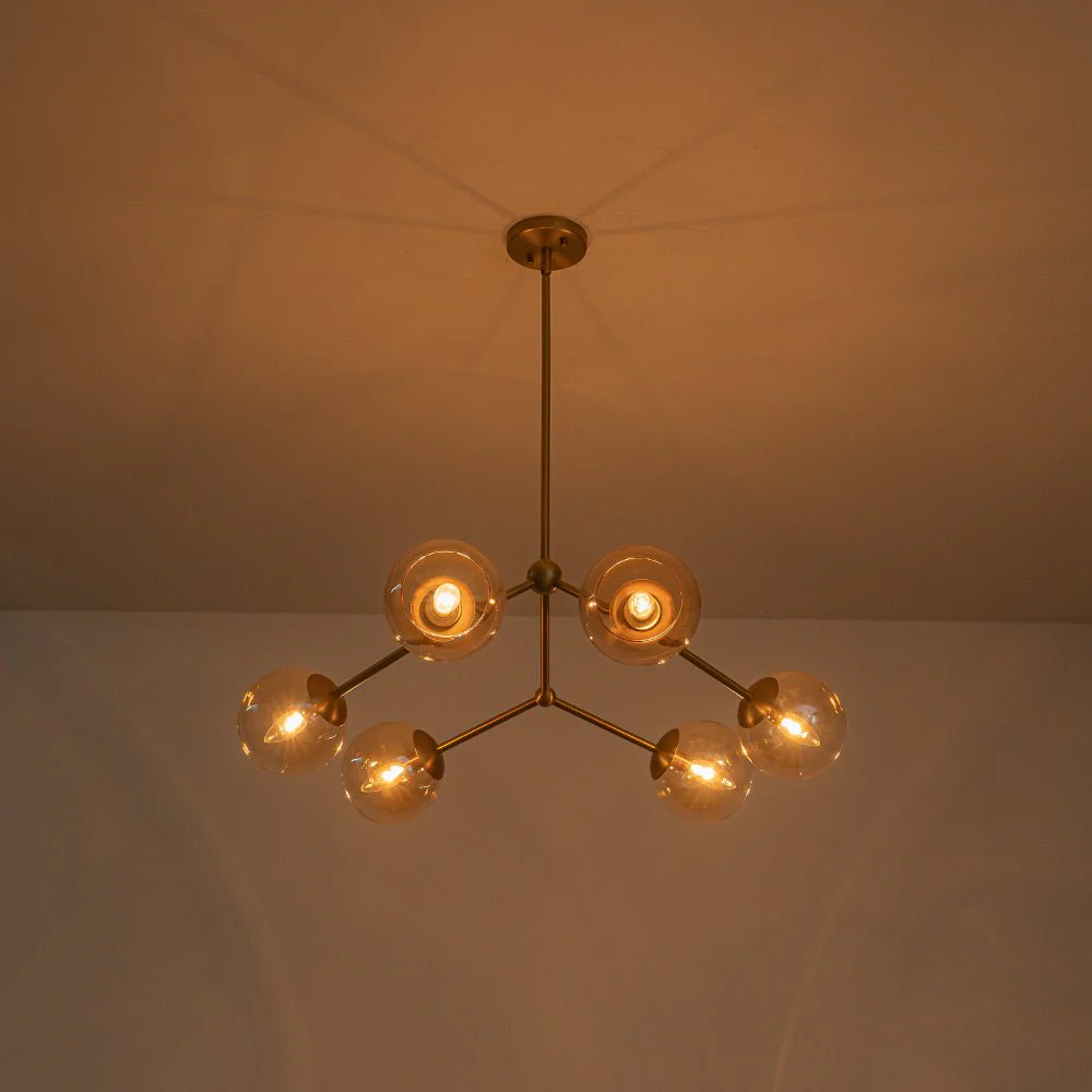 6-Light Amber Glass Globe Branch Sputnik Chandelier - Image 12