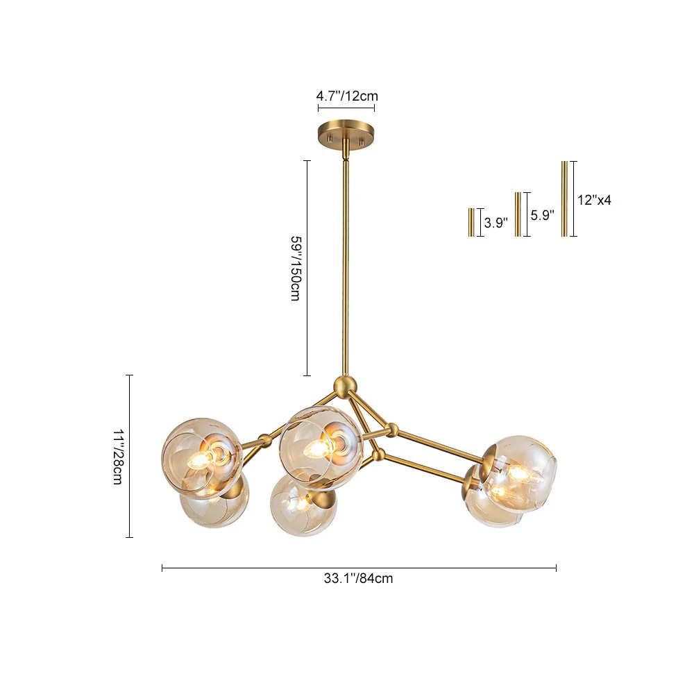 6-Light Amber Glass Globe Branch Sputnik Chandelier - Image 17