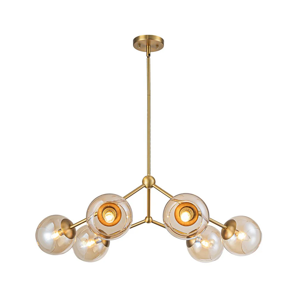 6-Light Amber Glass Globe Branch Sputnik Chandelier - Image 3