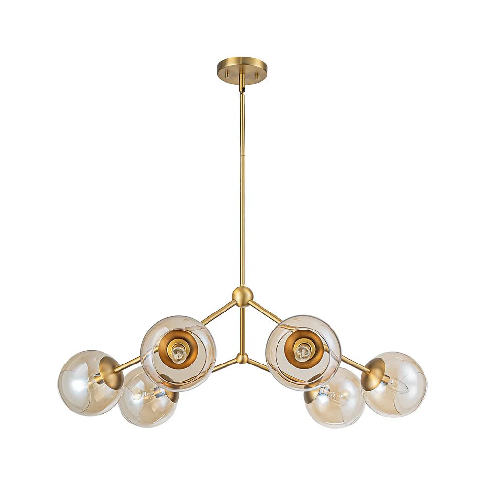 6-Light Amber Glass Globe Branch Sputnik Chandelier - Image 4