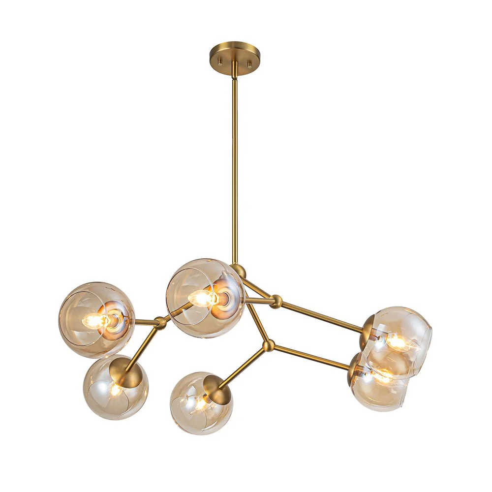 6-Light Amber Glass Globe Branch Sputnik Chandelier - Image 5