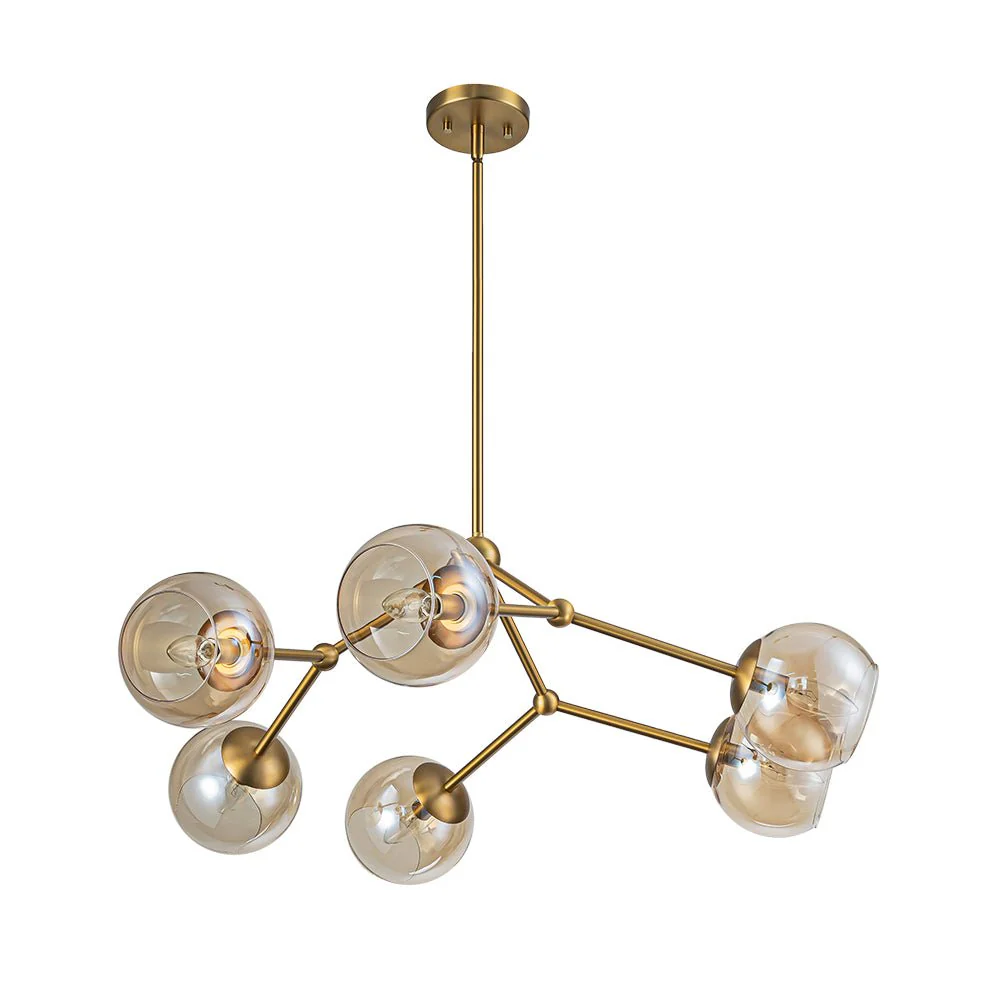 6-Light Amber Glass Globe Branch Sputnik Chandelier - Image 6