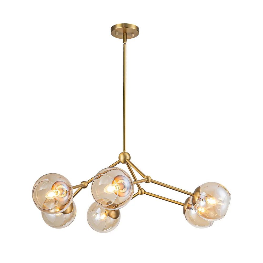 6-Light Amber Glass Globe Branch Sputnik Chandelier - Image 7