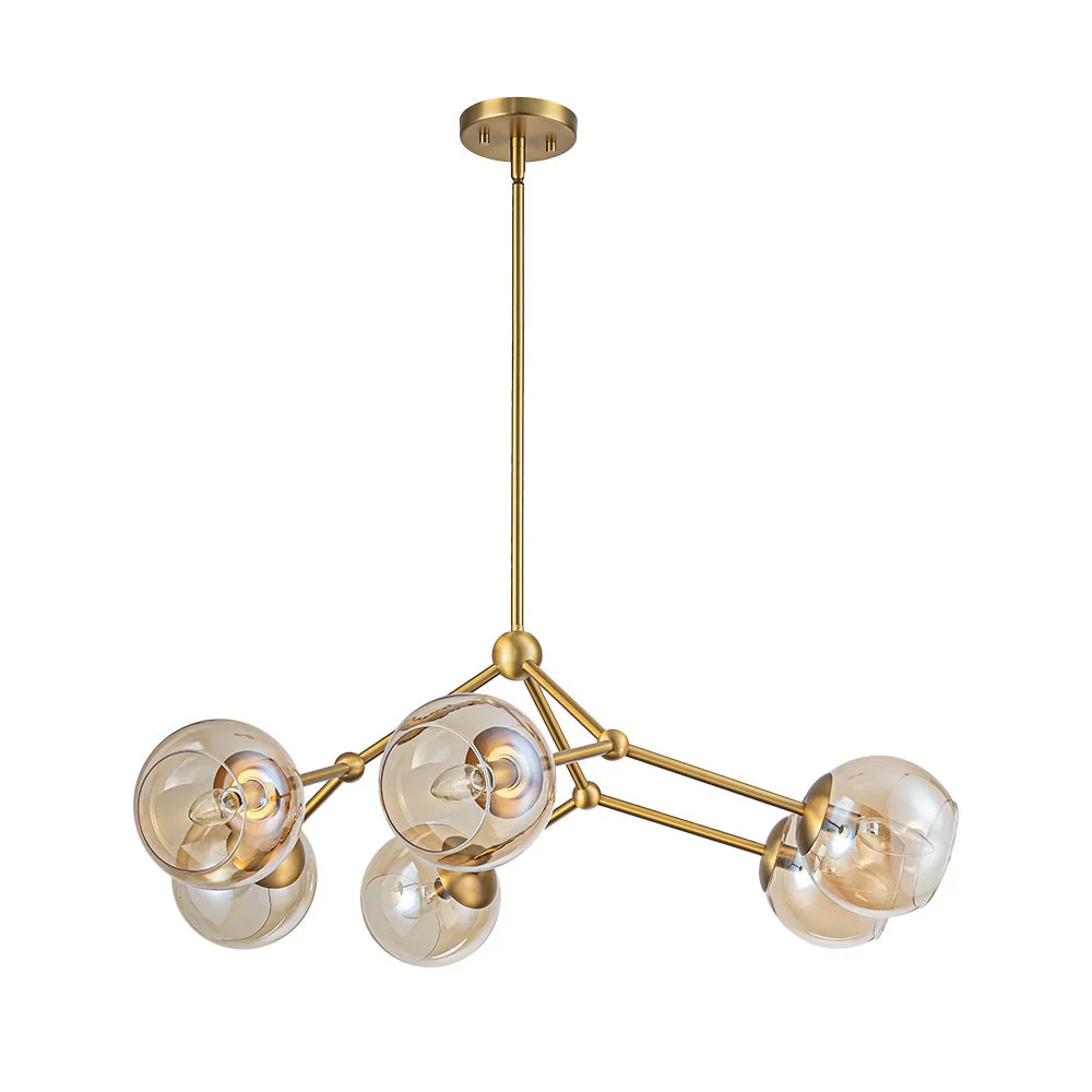 6-Light Amber Glass Globe Branch Sputnik Chandelier - Image 8