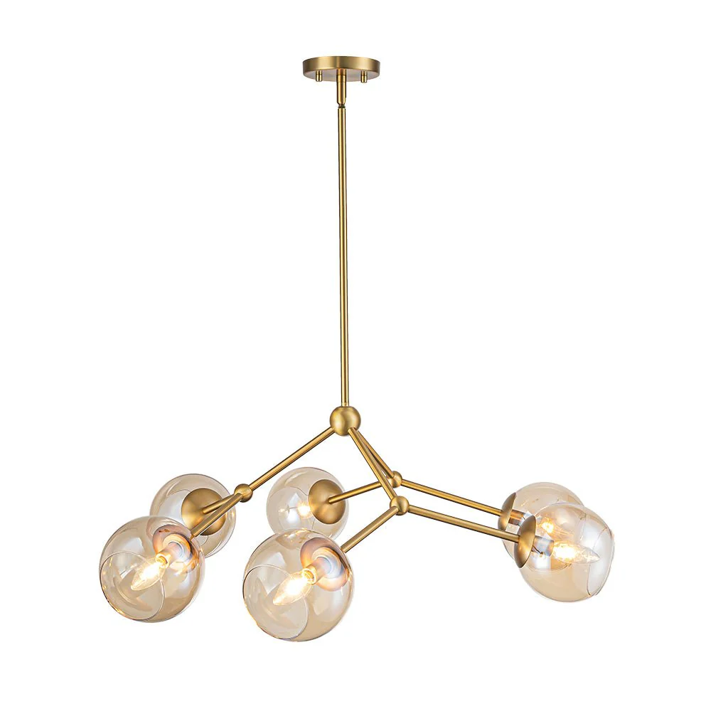6-Light Amber Glass Globe Branch Sputnik Chandelier - Image 9