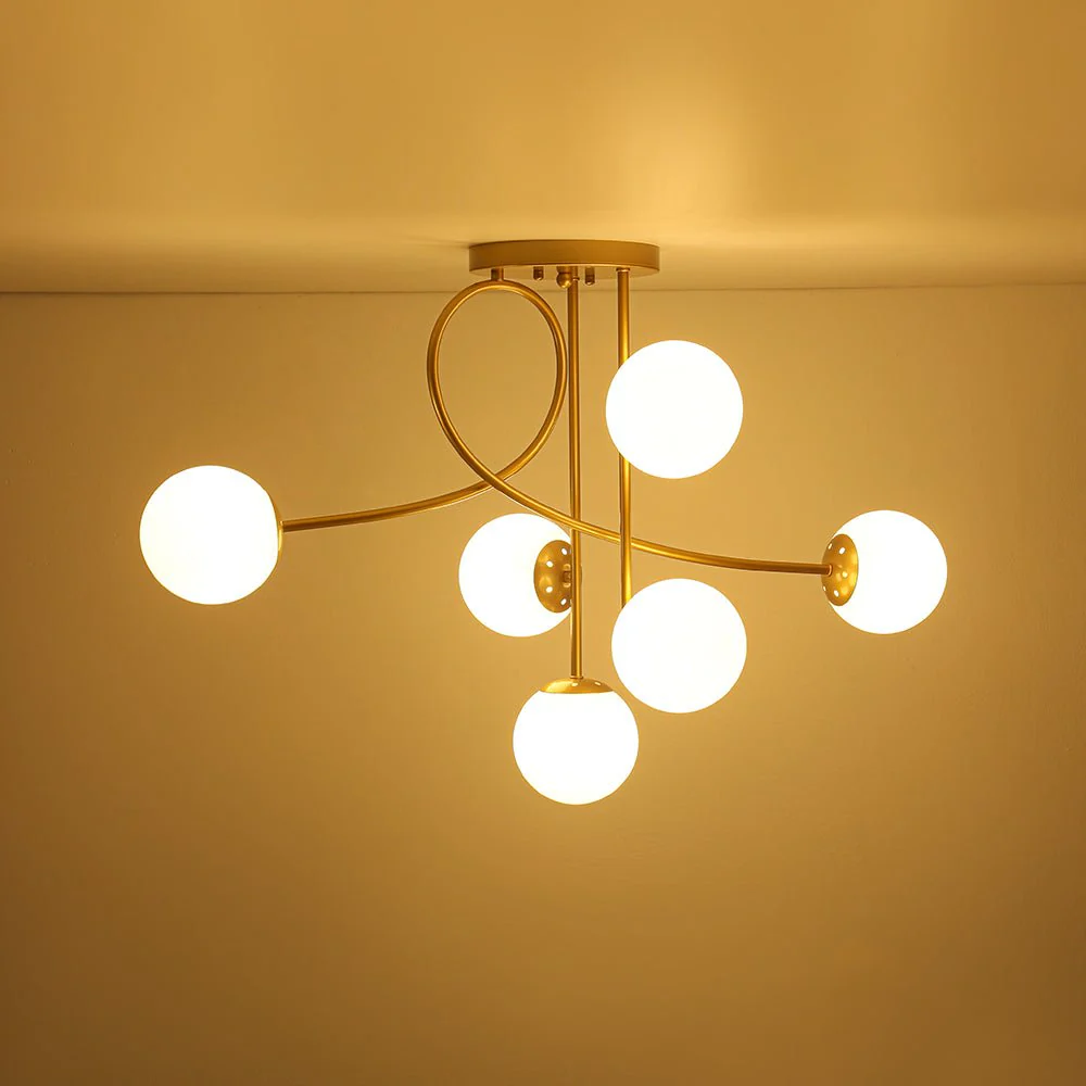 6‑Light Arch Opal Glass Globe Bubble Semi Flush Chandelier - Image 10