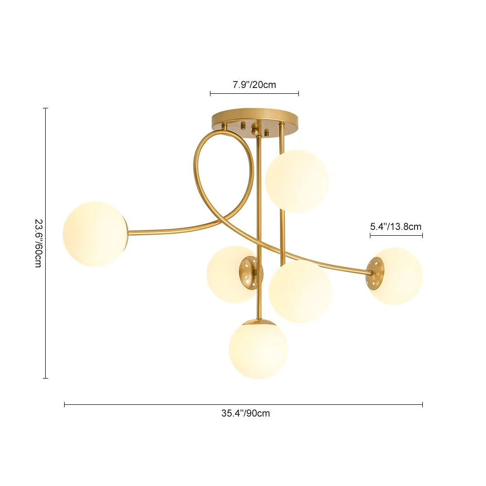 6‑Light Arch Opal Glass Globe Bubble Semi Flush Chandelier - Image 8