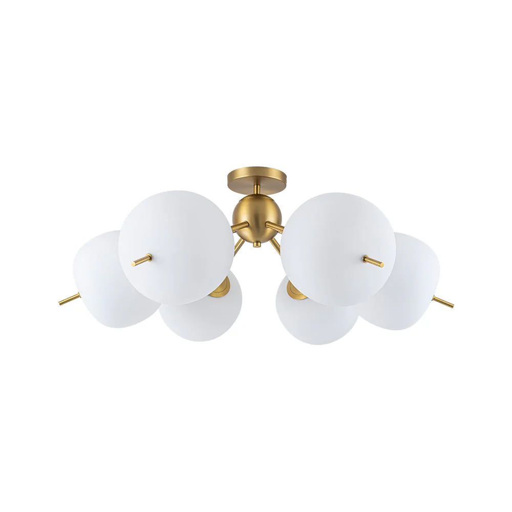 6-Light Bloom Opal Glass Globe Round Sputnik Semi Flush Mount - Image 3