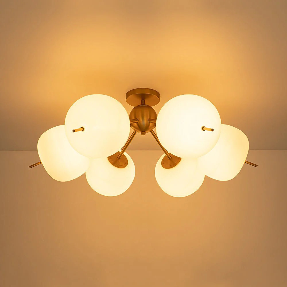 6-Light Bloom Opal Glass Globe Round Sputnik Semi Flush Mount - Image 8