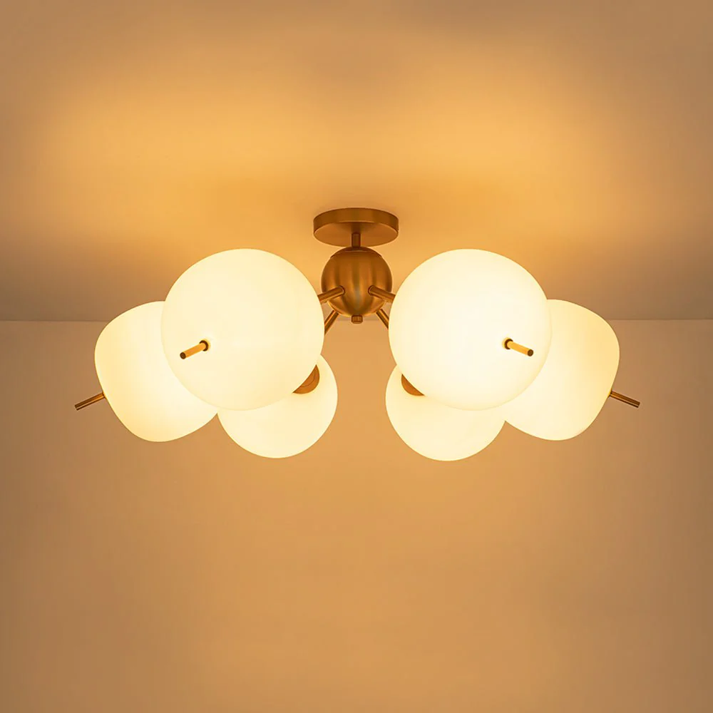 6-Light Bloom Opal Glass Globe Round Sputnik Semi Flush Mount - Image 9
