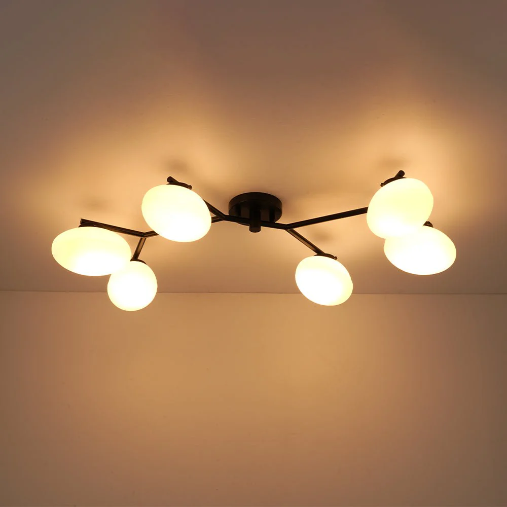 6-Light Branch Frosted Glass Egg Semi Flush Chandelier - Image 16