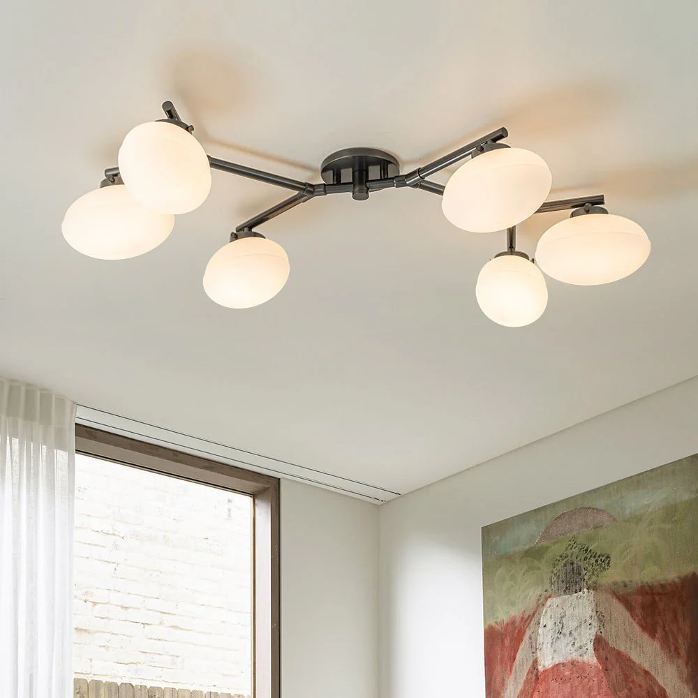 6-Light Branch Frosted Glass Egg Semi Flush Chandelier - Image 3