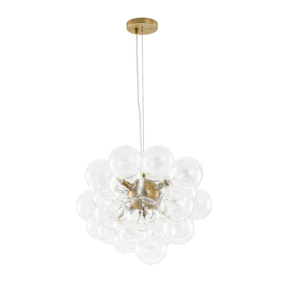6-Light Dimmable Brass Cluster Clear Glass Bubble Sphere Chandelier - Image 13