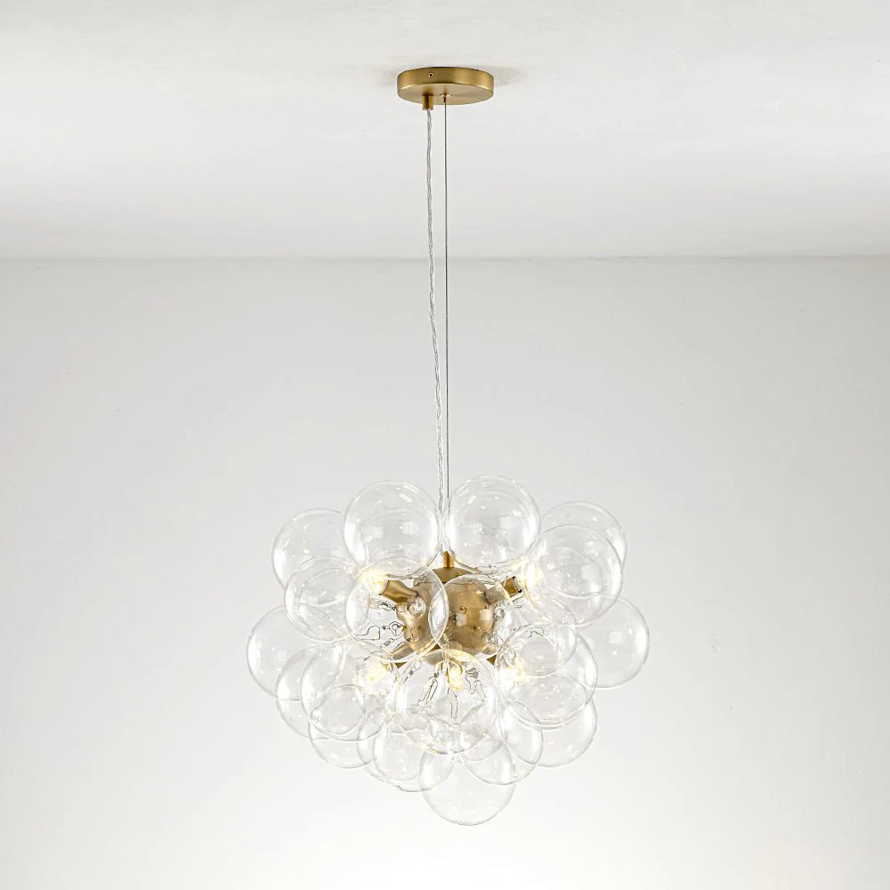 6-Light Dimmable Brass Cluster Clear Glass Bubble Sphere Chandelier - Image 16