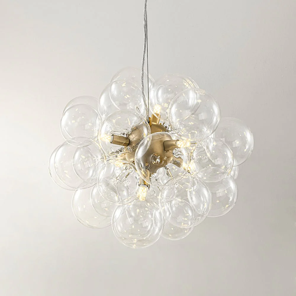 6-Light Dimmable Brass Cluster Clear Glass Bubble Sphere Chandelier - Image 17