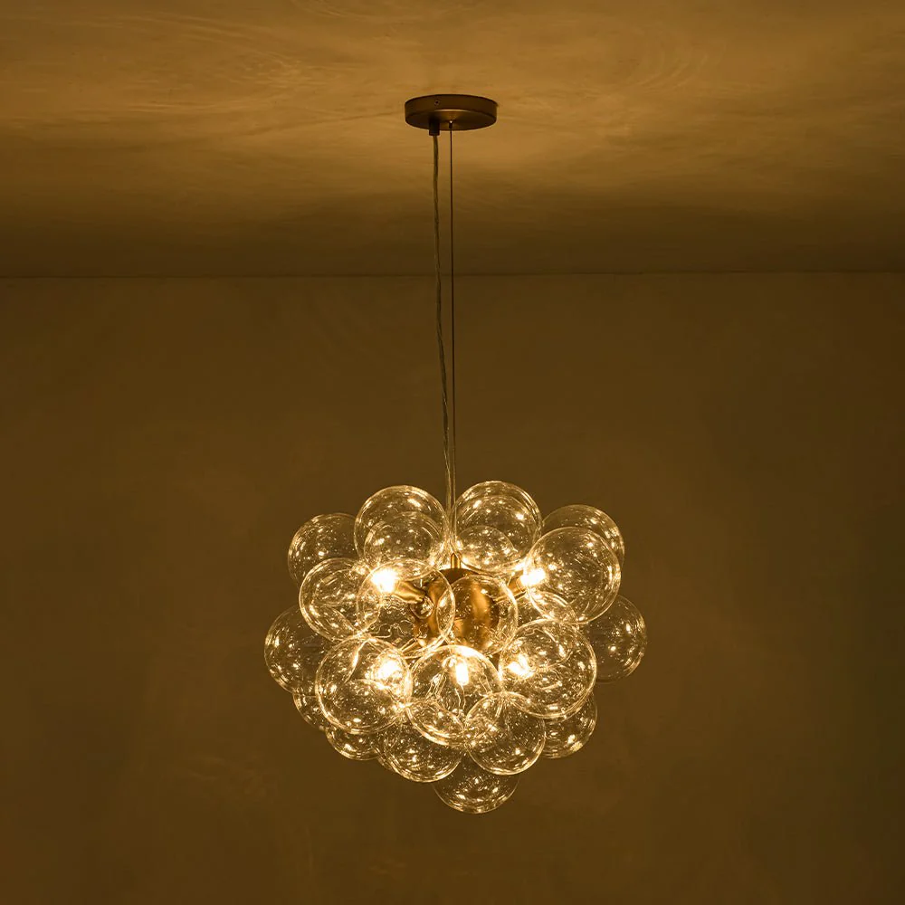 6-Light Dimmable Brass Cluster Clear Glass Bubble Sphere Chandelier - Image 19