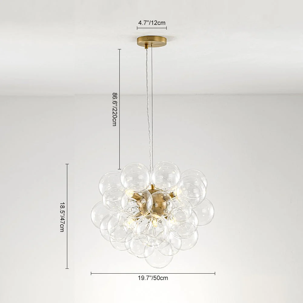 6-Light Dimmable Brass Cluster Clear Glass Bubble Sphere Chandelier - Image 20