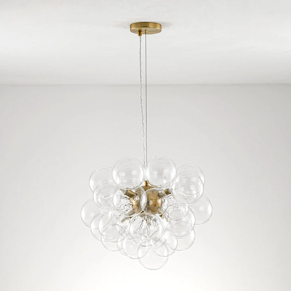 6-Light Dimmable Brass Cluster Clear Glass Bubble Sphere Chandelier - Image 21