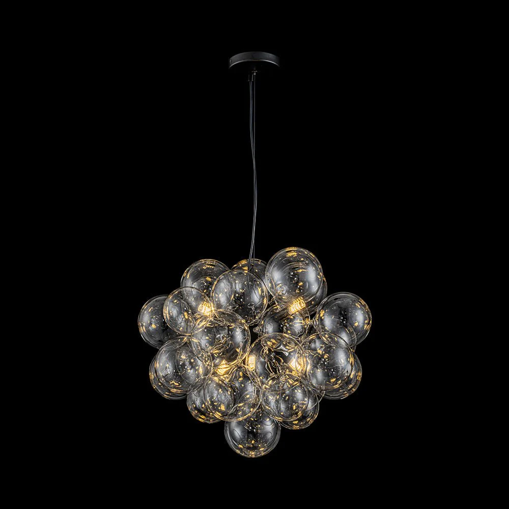 6-Light Dimmable Brass Cluster Clear Glass Bubble Sphere Chandelier - Image 24