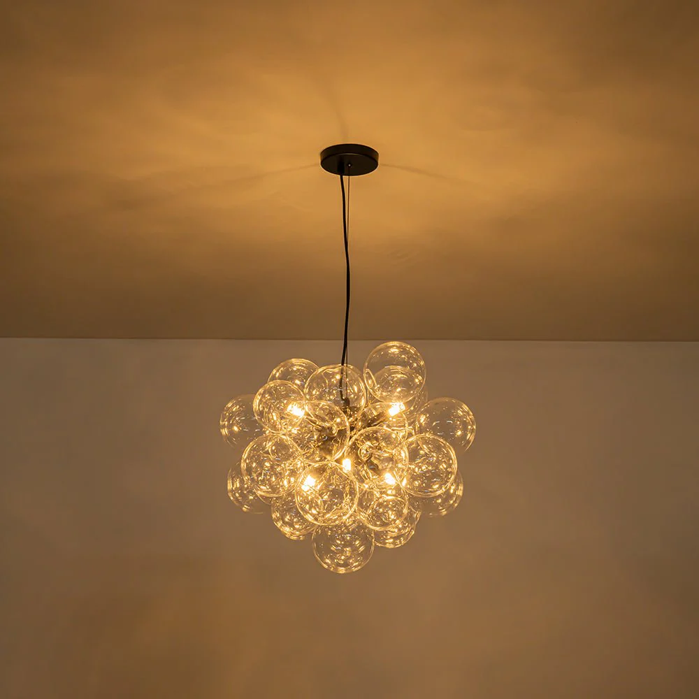 6-Light Dimmable Brass Cluster Clear Glass Bubble Sphere Chandelier - Image 25