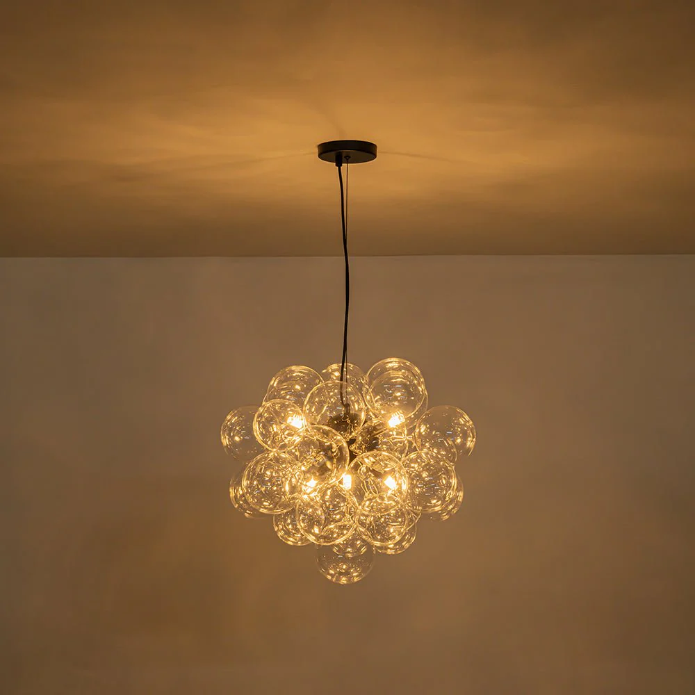 6-Light Dimmable Brass Cluster Clear Glass Bubble Sphere Chandelier - Image 26