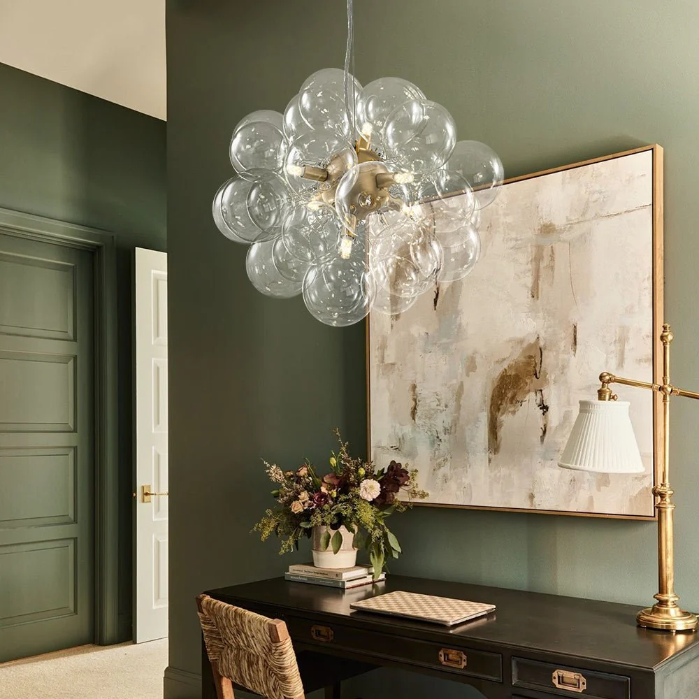 6-Light Dimmable Brass Cluster Clear Glass Bubble Sphere Chandelier - Image 3