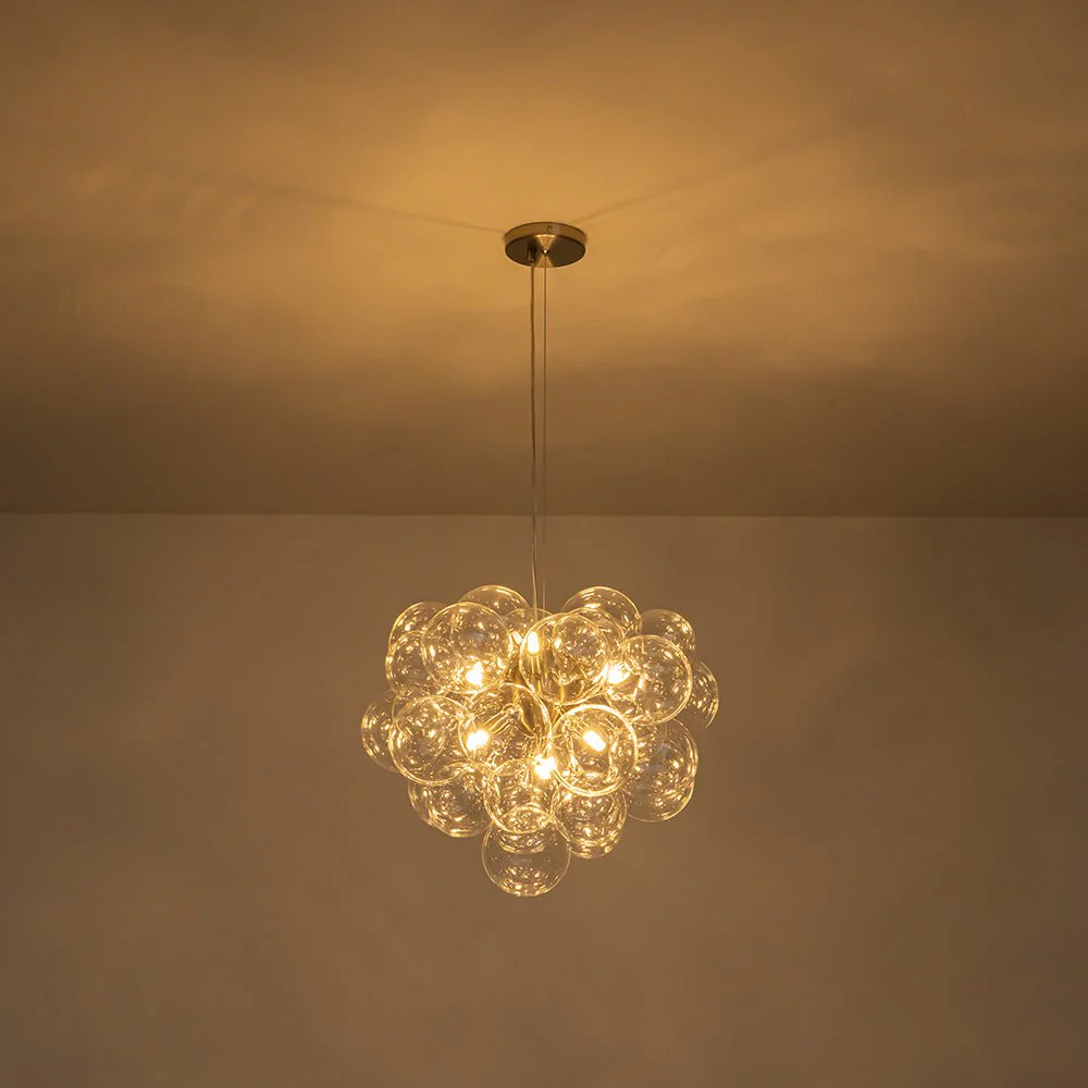 6-Light Dimmable Brass Cluster Clear Glass Bubble Sphere Chandelier - Image 33