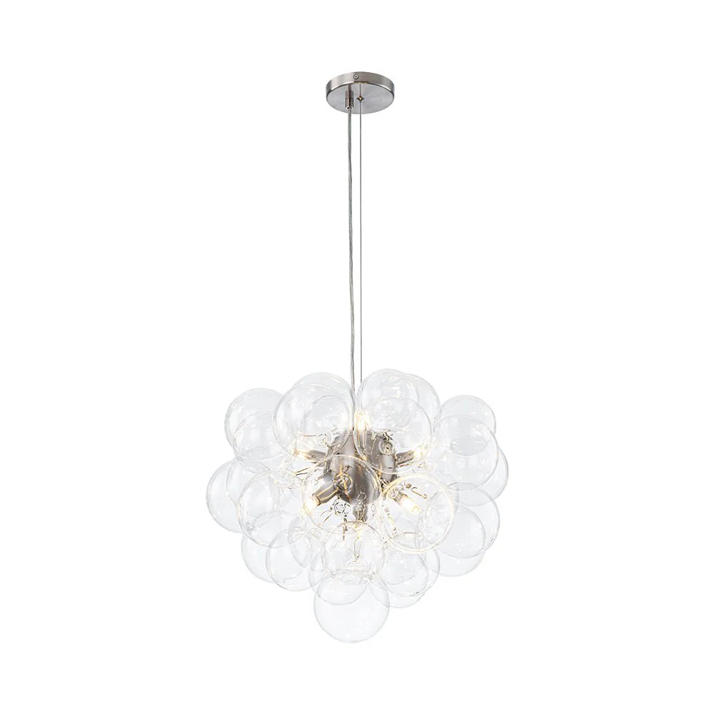 6-Light Dimmable Brass Cluster Clear Glass Bubble Sphere Chandelier - Image 35