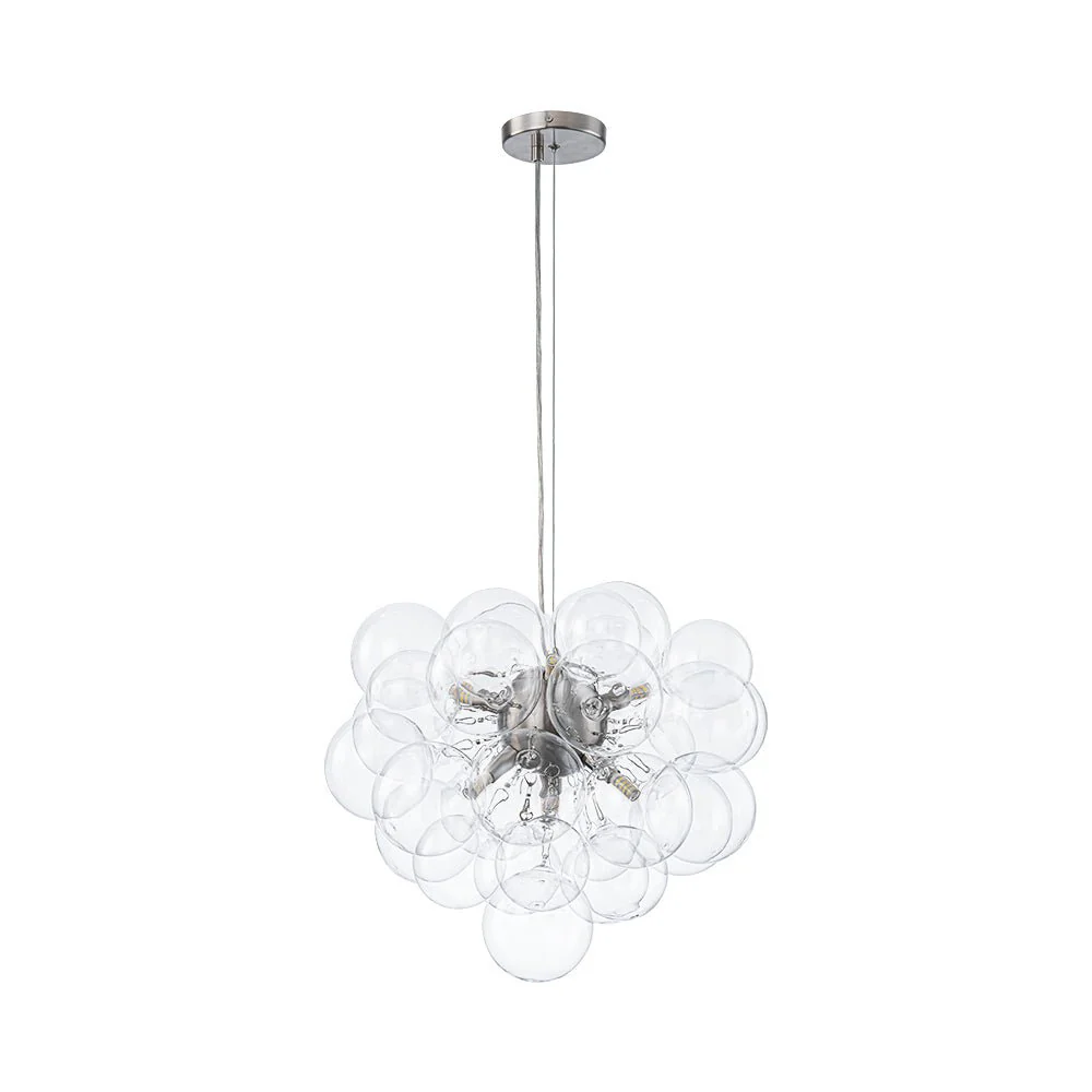 6-Light Dimmable Brass Cluster Clear Glass Bubble Sphere Chandelier - Image 36