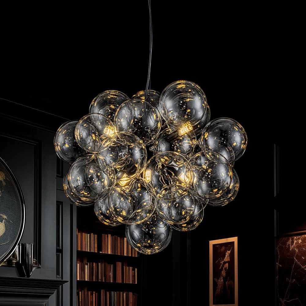 6-Light Dimmable Brass Cluster Clear Glass Bubble Sphere Chandelier - Image 6