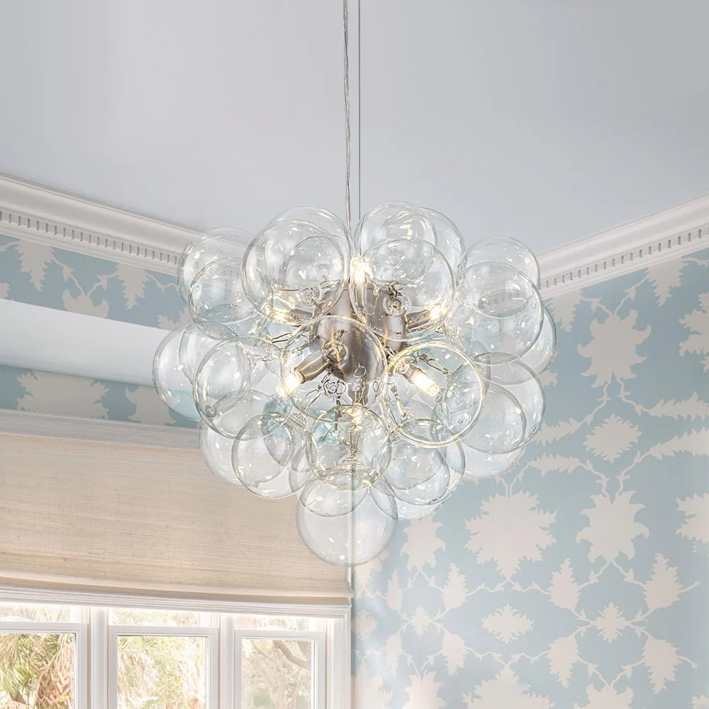6-Light Dimmable Brass Cluster Clear Glass Bubble Sphere Chandelier - Image 8
