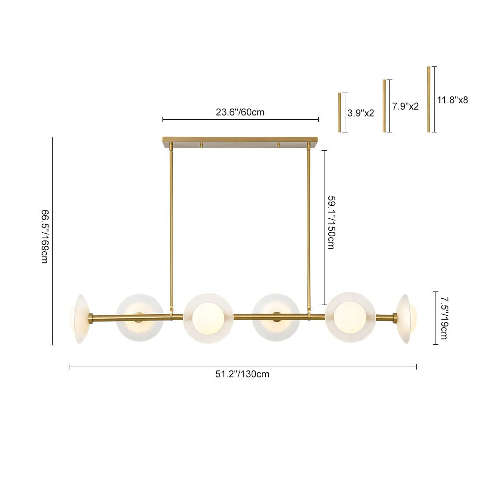 6-Light Frosted Glass Globe Linear Island Chandelier - Image 8