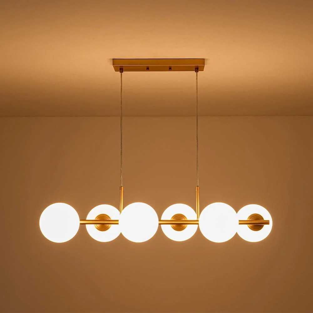 6-Light Opal Glass Globe Linear Island Chandelier - Image 12